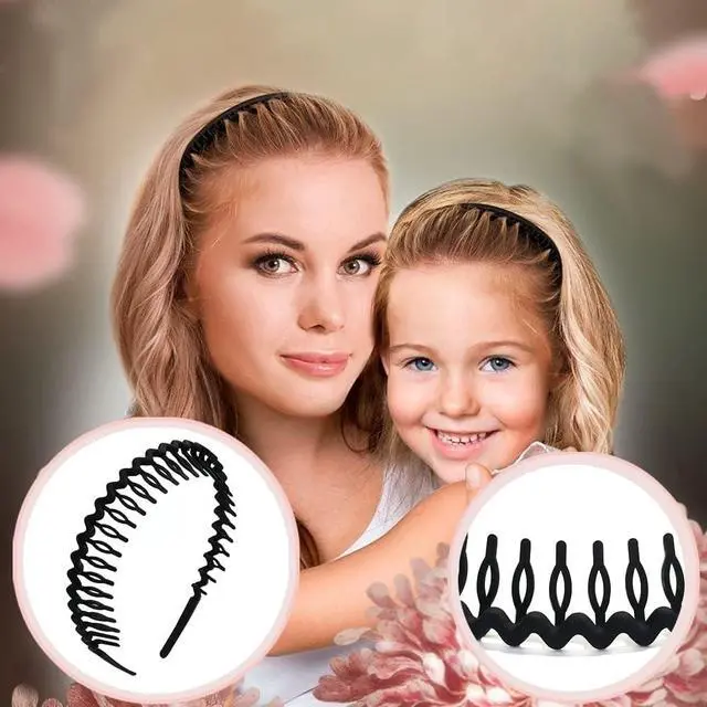 Alt view image 6 of 7 - 8 PCS Fashion No Slip Effortless Plastic Headbands with Teeth Comb Black Skinny Hair Accessories Bands for Women Men Teen Girls, Matte Black