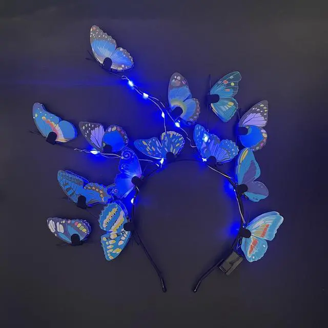 Alt view image 6 of 7 - LED Butterfly Headband Luminous Butterfly Wreath Wedding Party Hairband Photography Props Hair Hoop Hair Accessories for Women (Blue)