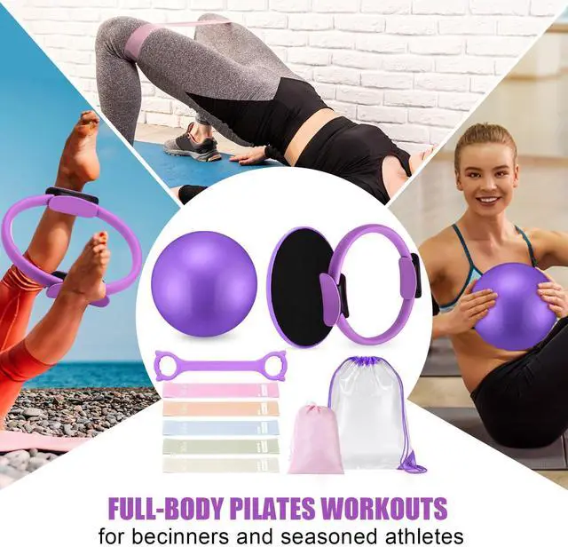 Alt view image 4 of 4 - Pilates Ring Set for Women Exercise Equipment with 9 Inch Yoga Ball, Figure 8 Resistance Band, Sliding Disks, Yoga Bands Accessories Pilates Ring and Ball Set for Beginners Home Workouts