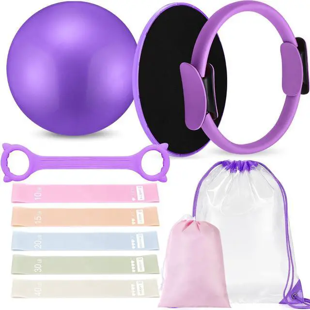 Main image of Pilates Ring Set for Women Exercise Equipment with 9 Inch Yoga Ball, Figure 8 Resistance Band, Sliding Disks, Yoga Bands Accessories Pilates Ring and Ball Set for Beginners Home Workouts