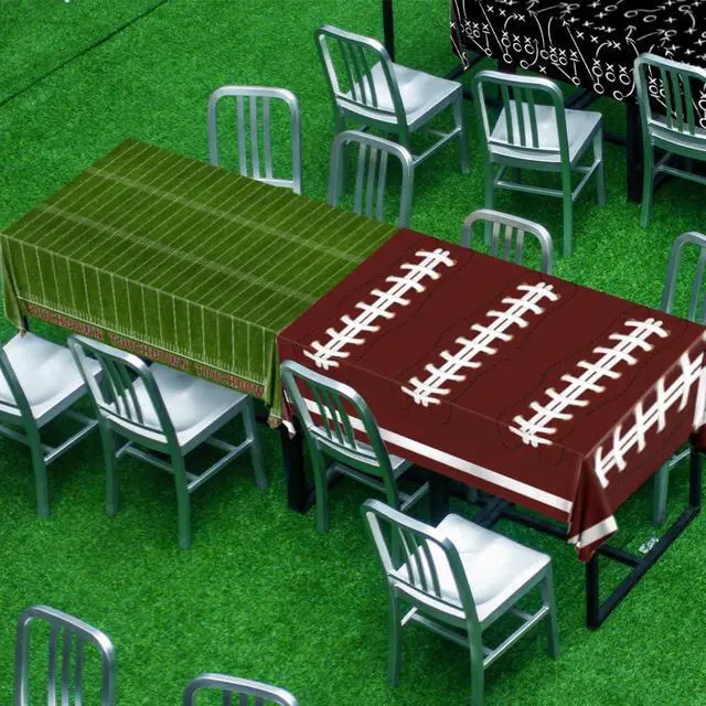 Alt view image 2 of 6 - Football Tablecloth 3 Pack Party Decorations Supplies 54"X108" Large Football Theme Disposable Plastic Table Cover for Birthday Game Day Tailgate Party Decor