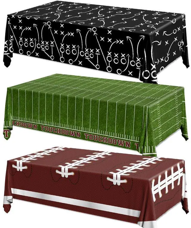 Main image of Football Tablecloth 3 Pack Party Decorations Supplies 54"X108" Large Football Theme Disposable Plastic Table Cover for Birthday Game Day Tailgate Party Decor