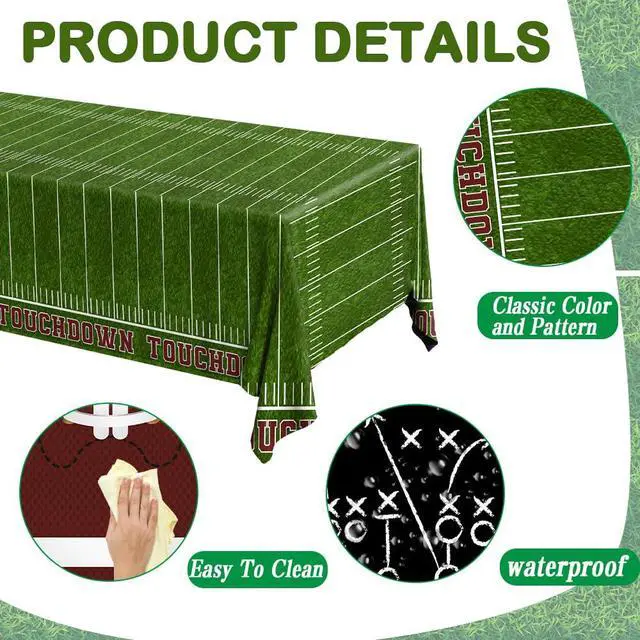 Alt view image 3 of 6 - Football Tablecloth 3 Pack Party Decorations Supplies 54"X108" Large Football Theme Disposable Plastic Table Cover for Birthday Game Day Tailgate Party Decor