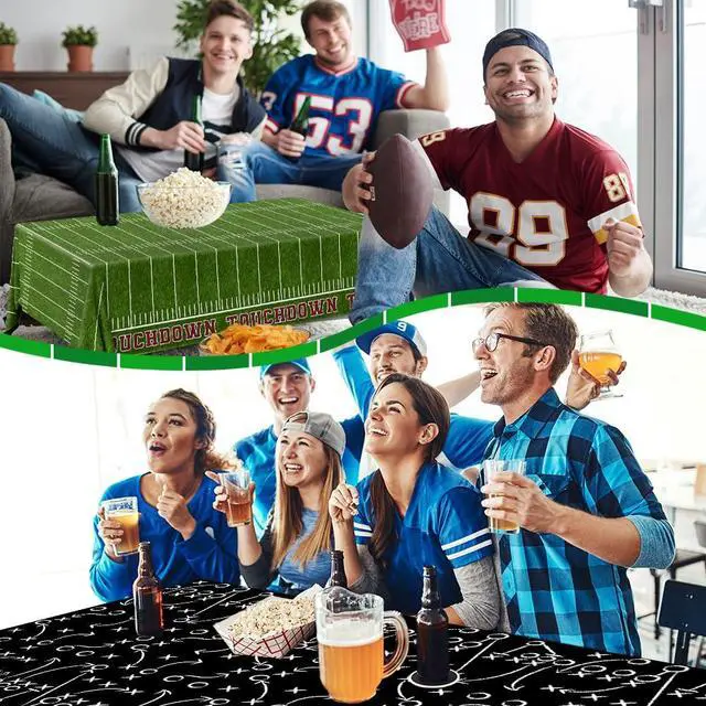 Alt view image 5 of 6 - Football Tablecloth 3 Pack Party Decorations Supplies 54"X108" Large Football Theme Disposable Plastic Table Cover for Birthday Game Day Tailgate Party Decor