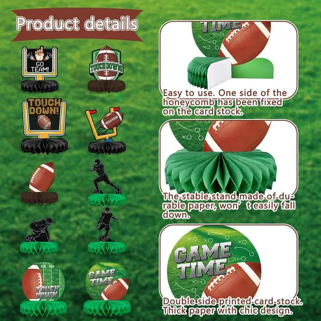 Alt view image 3 of 7 - 10PCS Football Party Decorations Football Table Centerpiece Football Honeycomb Centerpieces Table Toppers for Football Birthday Party Football Game
