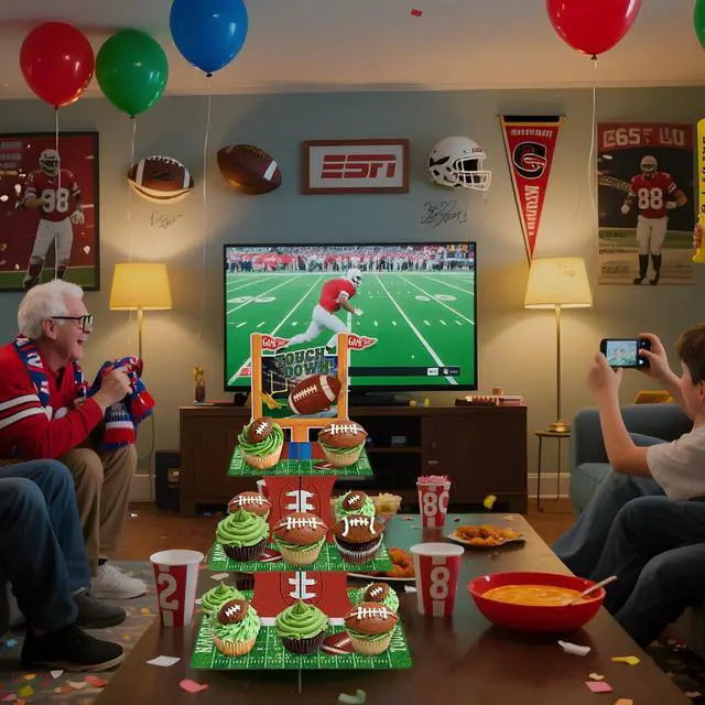Alt view image 7 of 7 - Football Touchdown Cupcake Stand - for Football Theme Birthday & Tailgate Party, Football Party Decorations