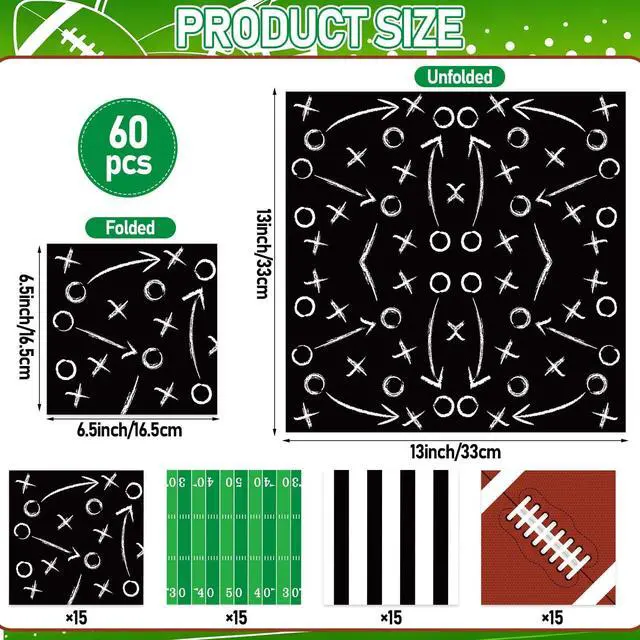 Alt view image 2 of 7 - 60Pcs Football Napkins Party Supplies Disposable Football Themed Birthday Napkins Set Sports Games Napkin with 4 Designs for Sports Events Frenzy Game Time Birthday Tailgate Party Decorations