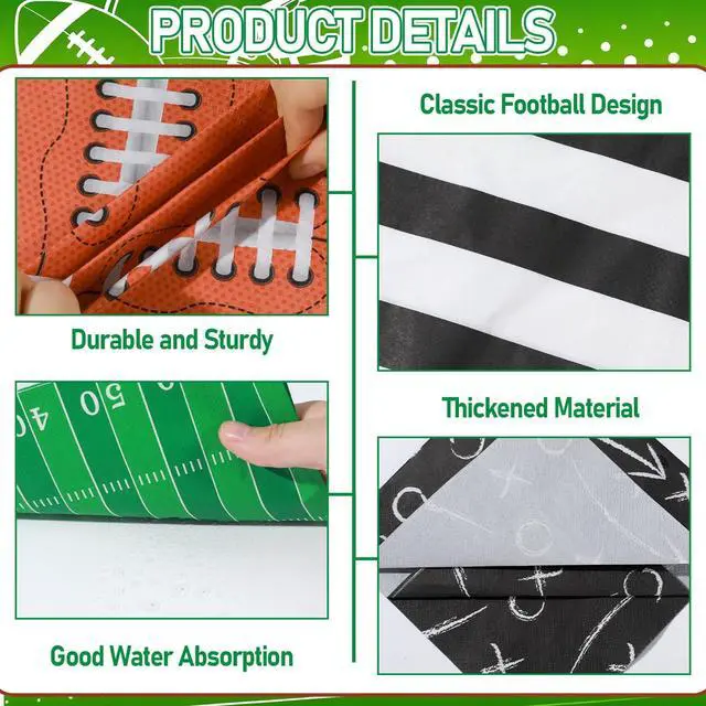 Alt view image 3 of 7 - 60Pcs Football Napkins Party Supplies Disposable Football Themed Birthday Napkins Set Sports Games Napkin with 4 Designs for Sports Events Frenzy Game Time Birthday Tailgate Party Decorations