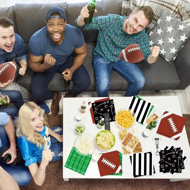 Alt view image 6 of 7 - 60Pcs Football Napkins Party Supplies Disposable Football Themed Birthday Napkins Set Sports Games Napkin with 4 Designs for Sports Events Frenzy Game Time Birthday Tailgate Party Decorations