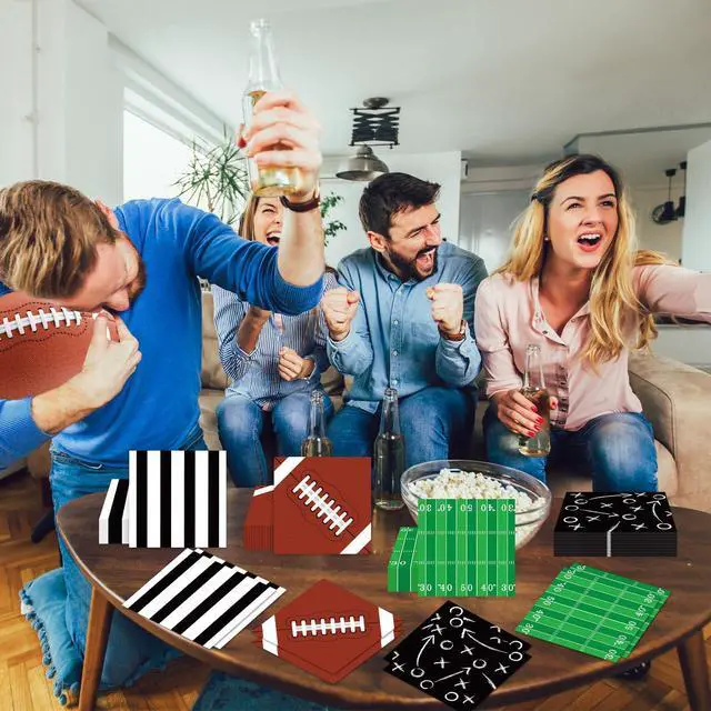 Alt view image 4 of 7 - 60Pcs Football Napkins Party Supplies Disposable Football Themed Birthday Napkins Set Sports Games Napkin with 4 Designs for Sports Events Frenzy Game Time Birthday Tailgate Party Decorations
