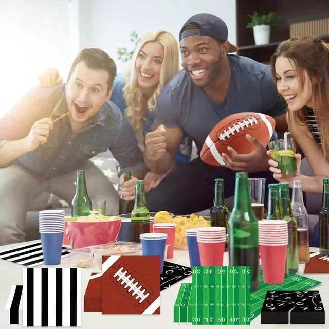 Alt view image 7 of 7 - 60Pcs Football Napkins Party Supplies Disposable Football Themed Birthday Napkins Set Sports Games Napkin with 4 Designs for Sports Events Frenzy Game Time Birthday Tailgate Party Decorations