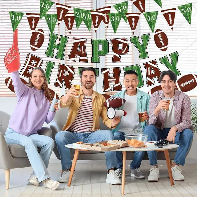 Alt view image 3 of 4 - Football Happy Birthday Banners Pre-Strung American Football Pennant Banner Sports Theme Triangle Flag Garland for Boys Men Sport Birthday Party Bunting Decoration Bowl Game Supplies