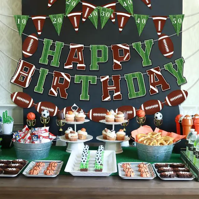 Alt view image 4 of 4 - Football Happy Birthday Banners Pre-Strung American Football Pennant Banner Sports Theme Triangle Flag Garland for Boys Men Sport Birthday Party Bunting Decoration Bowl Game Supplies