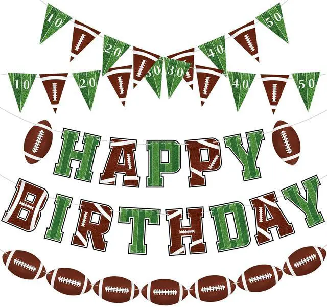 Main image of Football Happy Birthday Banners Pre-Strung American Football Pennant Banner Sports Theme Triangle Flag Garland for Boys Men Sport Birthday Party Bunting Decoration Bowl Game Supplies