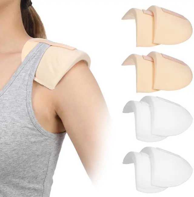 Main image of 4 Pairs Shoulder Pads for Womens Clothing 15mm Thick Foam Shoulder Pad Breathable Sponge Pads for Sloping High Low Shoulders Suit, White & Skin Color