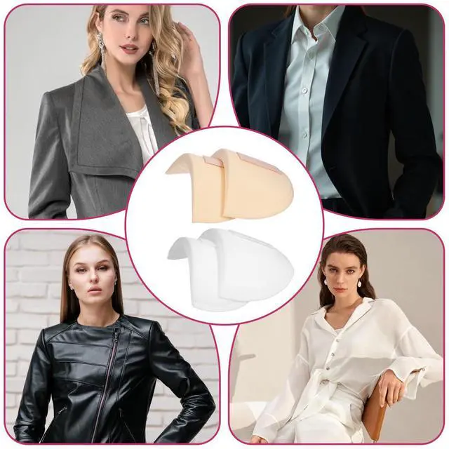 Alt view image 5 of 7 - 4 Pairs Shoulder Pads for Womens Clothing 15mm Thick Foam Shoulder Pad Breathable Sponge Pads for Sloping High Low Shoulders Suit, White & Skin Color