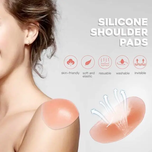 Alt view image 2 of 5 - 2 Pairs Women Men Soft Silicone Anti-Slip Shoulder Push-up Pads,One Size Invisible Reusable Adhesive Shoulder Enhancer Shoulder Pads