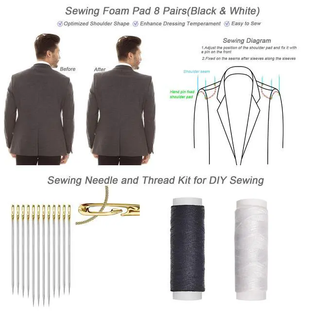 Alt view image 6 of 7 - Sewing Shoulder Pads, 5Pair 1.8-4.0CM Thickened Foam Sponge Cotton Clothing Supplies Enhancer Push-Up Set-in Covered