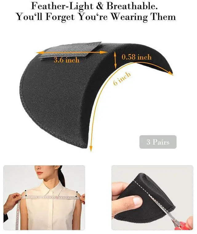 Alt view image 2 of 6 - Shoulder Pads for Women (3 Pairs: Black, White, Beige), 0.58 Thick Sponge Insert Pads for Clothes, Removable Shoulder Pads for Womens Clothing Enhancer for Blazer, Sweater, Hijab & Baggy Outfits