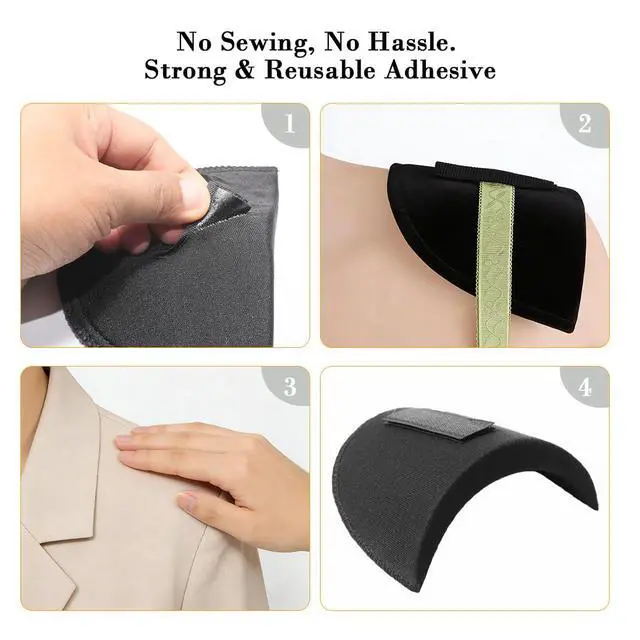 Alt view image 3 of 6 - Shoulder Pads for Women (3 Pairs: Black, White, Beige), 0.58 Thick Sponge Insert Pads for Clothes, Removable Shoulder Pads for Womens Clothing Enhancer for Blazer, Sweater, Hijab & Baggy Outfits
