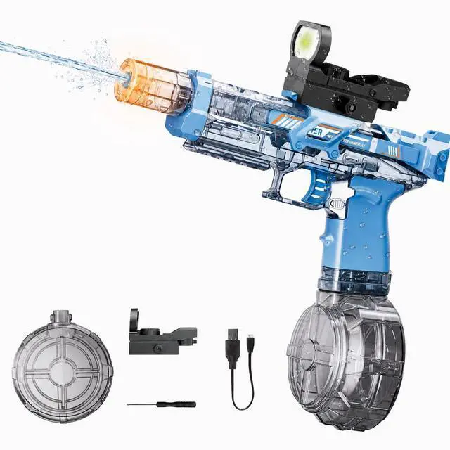 Main image of Electric Water Gun with LED Lights, 350 Capacity Water Pistol Blaster Toy Squirt Gun for Kids Adults, Summer Outdoor Toy Yard Beach Swimming Water Play Toys (Blue)