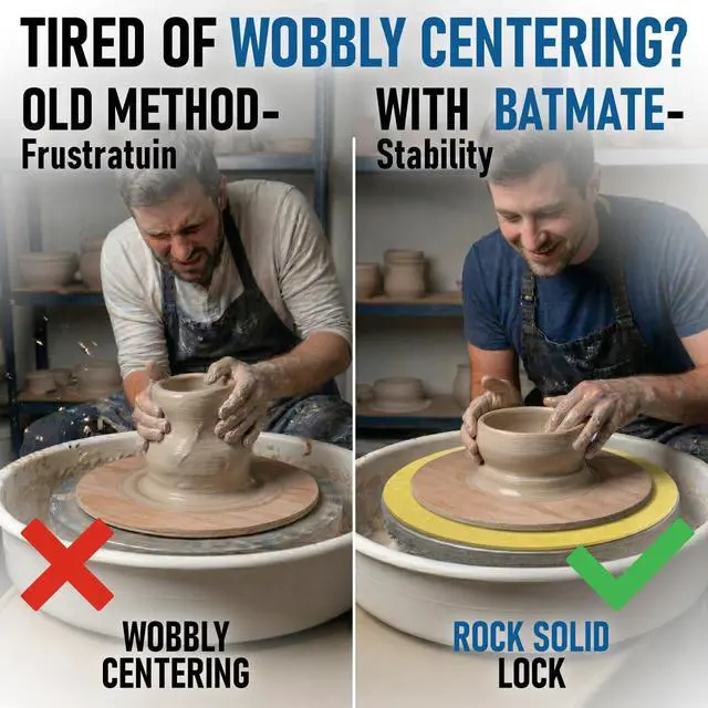 Alt view image 2 of 5 - BatMate for Ceramics & Pottery 12"Anti-Slip, Eliminate Wobble & Ensure Perfect Centering, No Pins Needed, Strong Water-Adhesion Grip, Washable & Reusable Supplies for Pottery Wheel Tools Yellow 1 PC