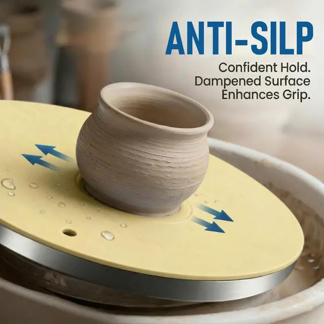 Alt view image 4 of 5 - BatMate for Ceramics & Pottery 12"Anti-Slip, Eliminate Wobble & Ensure Perfect Centering, No Pins Needed, Strong Water-Adhesion Grip, Washable & Reusable Supplies for Pottery Wheel Tools Yellow 1 PC