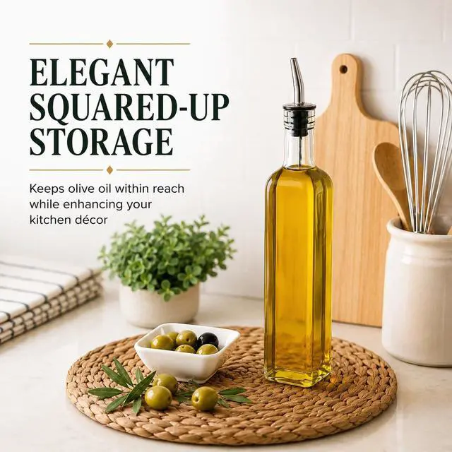 Alt view image 4 of 4 - Olive Oil Dispenser Bottle - 16 oz, Made in Italy Glass Olive Oil and Vinegar Cruet with Stainless Steel Spout for Kitchen, Slight Green Tint (1, 473 ml)