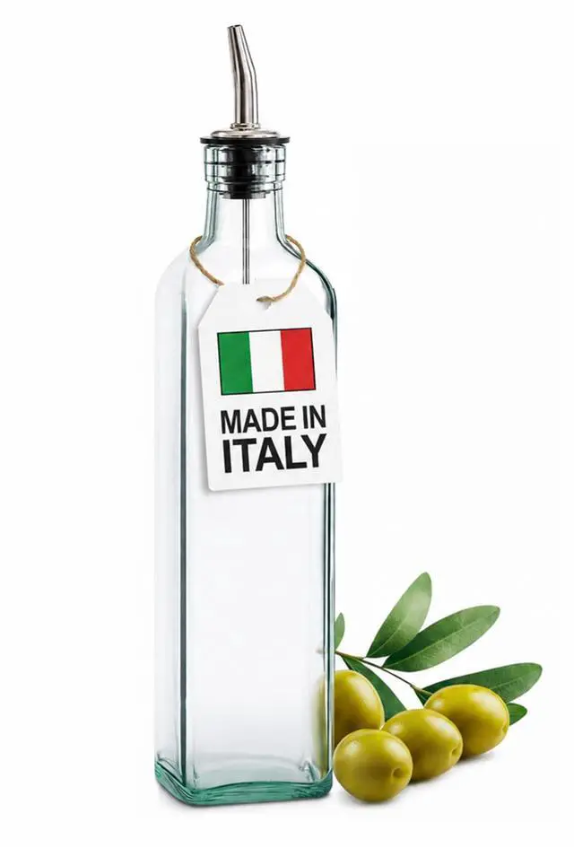 Main image of Olive Oil Dispenser Bottle - 16 oz, Made in Italy Glass Olive Oil and Vinegar Cruet with Stainless Steel Spout for Kitchen, Slight Green Tint (1, 473 ml)