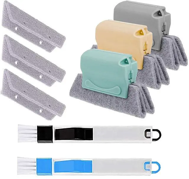Main image of Magic Window Track Cleaner Tool Set - 3 Groove Gap Cleaning Brush + 2 Window Slot Clean Brush with Dustpan + 3 Replacement Cloth
