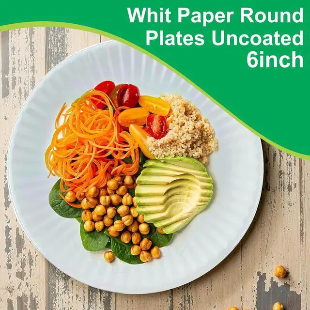 Alt view image 3 of 4 - 6" Paper Plates Uncoated, Disposable Dessert Plates for Everyday Use, White, Pack of 200ct
