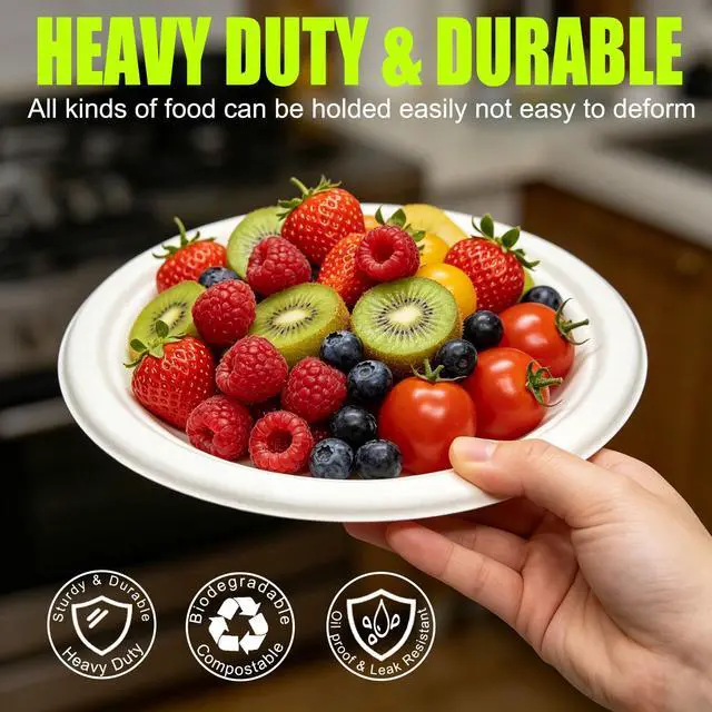 Alt view image 4 of 7 - Disposable Paper Dessert Plates - 6 Inch Biodegradable Compostable Appetizer Plates for Party, Cake, Snacks (100 Pack, Heavy Duty Eco-Friendly) White Small Paper plates