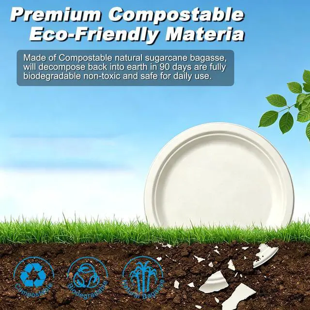 Alt view image 2 of 7 - Disposable Paper Dessert Plates - 6 Inch Biodegradable Compostable Appetizer Plates for Party, Cake, Snacks (100 Pack, Heavy Duty Eco-Friendly) White Small Paper plates