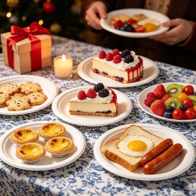 Alt view image 7 of 7 - Disposable Paper Dessert Plates - 6 Inch Biodegradable Compostable Appetizer Plates for Party, Cake, Snacks (100 Pack, Heavy Duty Eco-Friendly) White Small Paper plates