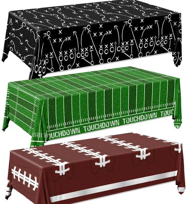 Main image of Football Party Decorations, Disposable Field Tablecloth Plastic Rectangular Touchdown Table Cover for Sports Birthday Game Day Tailgate Parties, Football Birthday Party Decorations, 3 Pack