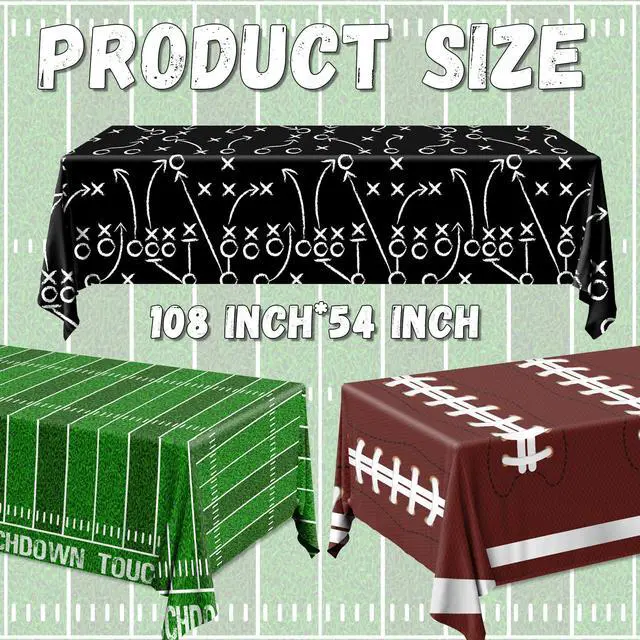 Alt view image 2 of 5 - Football Party Decorations, Disposable Field Tablecloth Plastic Rectangular Touchdown Table Cover for Sports Birthday Game Day Tailgate Parties, Football Birthday Party Decorations, 3 Pack