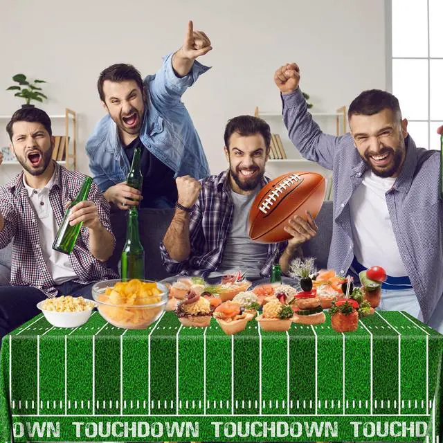 Alt view image 5 of 5 - Football Party Decorations, Disposable Field Tablecloth Plastic Rectangular Touchdown Table Cover for Sports Birthday Game Day Tailgate Parties, Football Birthday Party Decorations, 3 Pack