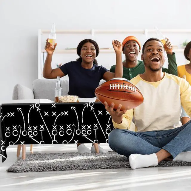 Alt view image 4 of 5 - Football Party Decorations, Disposable Field Tablecloth Plastic Rectangular Touchdown Table Cover for Sports Birthday Game Day Tailgate Parties, Football Birthday Party Decorations, 3 Pack