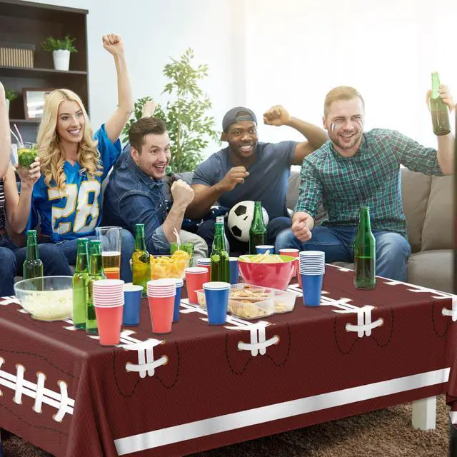 Alt view image 3 of 5 - Football Party Decorations, Disposable Field Tablecloth Plastic Rectangular Touchdown Table Cover for Sports Birthday Game Day Tailgate Parties, Football Birthday Party Decorations, 3 Pack