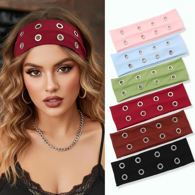 Alt view image 2 of 7 - Grunge Punk 6pcs Solid Color Metallic Punk Y2K Edgy Sporty Headbands, Suitable For Daily Life, Street Dance, Outdoor Activities, Decorative Matching Hair Band Turban Headband Sweatband
