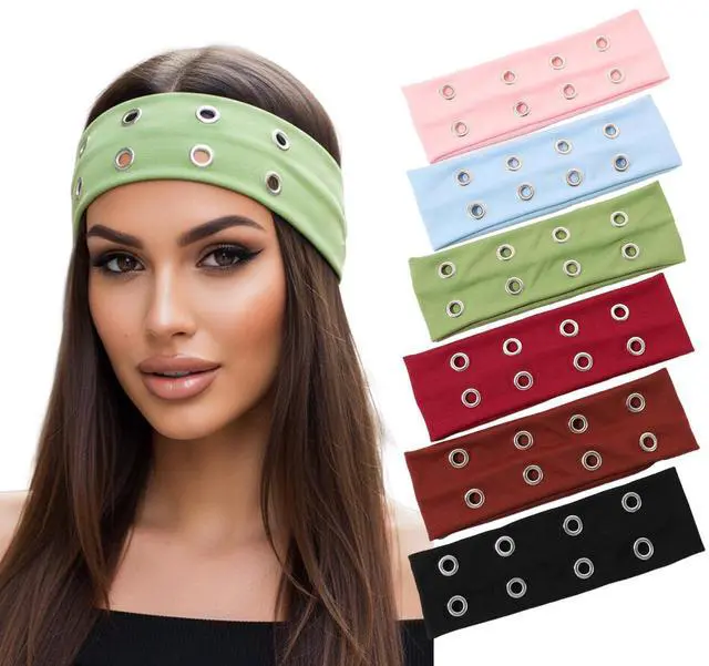 Alt view image 4 of 7 - Grunge Punk 6pcs Solid Color Metallic Punk Y2K Edgy Sporty Headbands, Suitable For Daily Life, Street Dance, Outdoor Activities, Decorative Matching Hair Band Turban Headband Sweatband