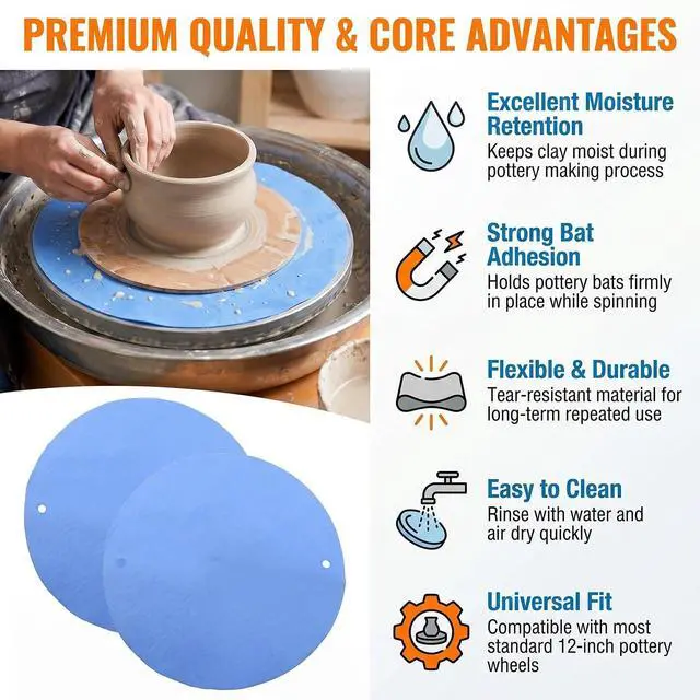Alt view image 4 of 7 - 2Pcs 12 Inch Blue Pottery Wheel Bats, Anti-Slip BatMate Clay Throwing Cloth, Ceramic Bat Accessories for Potters Wheels, Minimizes Wobble and Warping During Clay Making