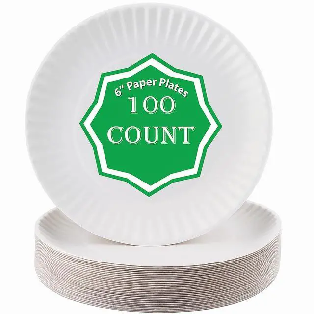 Main image of Paper Plate 6" Paper Plates White, Pack of 100 Plates.