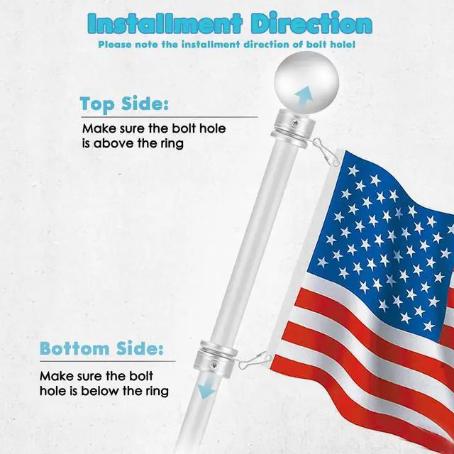 Alt view image 7 of 7 - Flag Pole Rings, Aluminum Alloy Flag Pole Clips Swivels 360° Rotating Anti Wrap Mounting Ring with Carabiner, Flag Pole Kit Parts (:1 Inch -Pack of 2(Silver))
