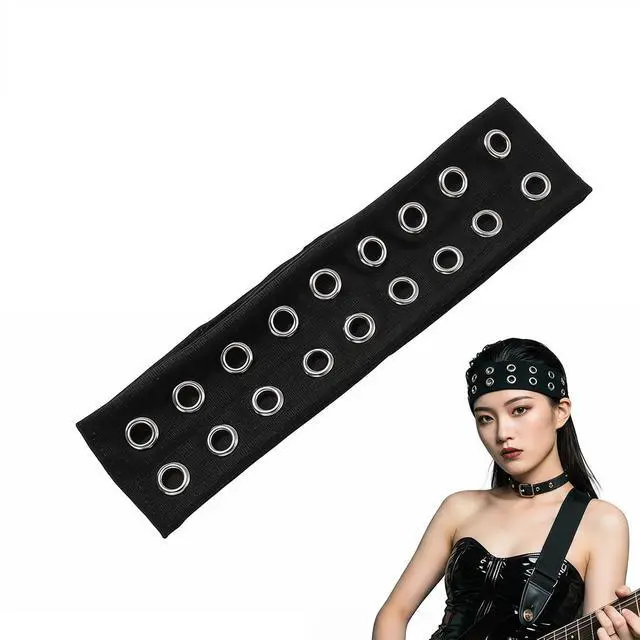 Main image of Edgy Grommet Headband for Women,Punk Rivet Hairband,Y2K Grunge Wide Stretchy Head Band with Hollow Out Eyelets,Alternative Fashion Elastic Hair Accessories for Daily Casual Wear