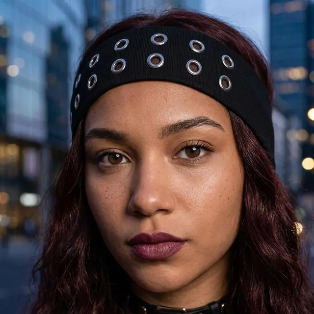 Alt view image 4 of 7 - Edgy Grommet Headband for Women,Punk Rivet Hairband,Y2K Grunge Wide Stretchy Head Band with Hollow Out Eyelets,Alternative Fashion Elastic Hair Accessories for Daily Casual Wear