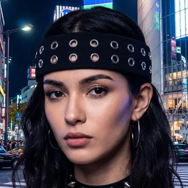Alt view image 7 of 7 - Edgy Grommet Headband for Women,Punk Rivet Hairband,Y2K Grunge Wide Stretchy Head Band with Hollow Out Eyelets,Alternative Fashion Elastic Hair Accessories for Daily Casual Wear