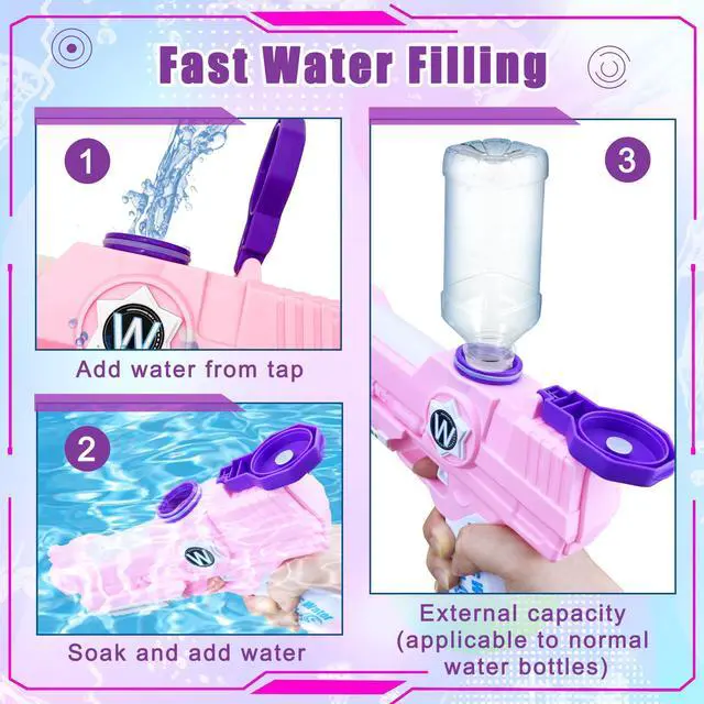 Alt view image 4 of 6 - Electric Water Gun, Ultimate Battle Blaster Water Guns with Dual Nozzles High Capacity Automatic Squirt Guns Summer Outdoor Beach Swimming Pool Party Toy for Adult and Kids (Pink, 1P Pink)