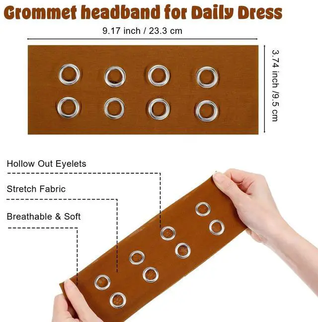 Alt view image 3 of 7 - 3 Pcs Grommet Headband for Women Girls, Hollow Out Elastic Eyelet Headband, Metal Rock Y2K Headbands, Wide Headbands Punk Rock Hair Accessories (Black Brown Light Gray)