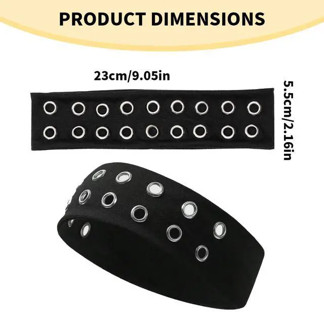 Alt view image 2 of 7 - Grommet Headband,Women Hollow Out Eyelets Elastic Hairband,Punk Style Rivets Headbands,Y2K Grunge Fashion Wide Head band,Stretchy Casual Hair Accessories for Women Black